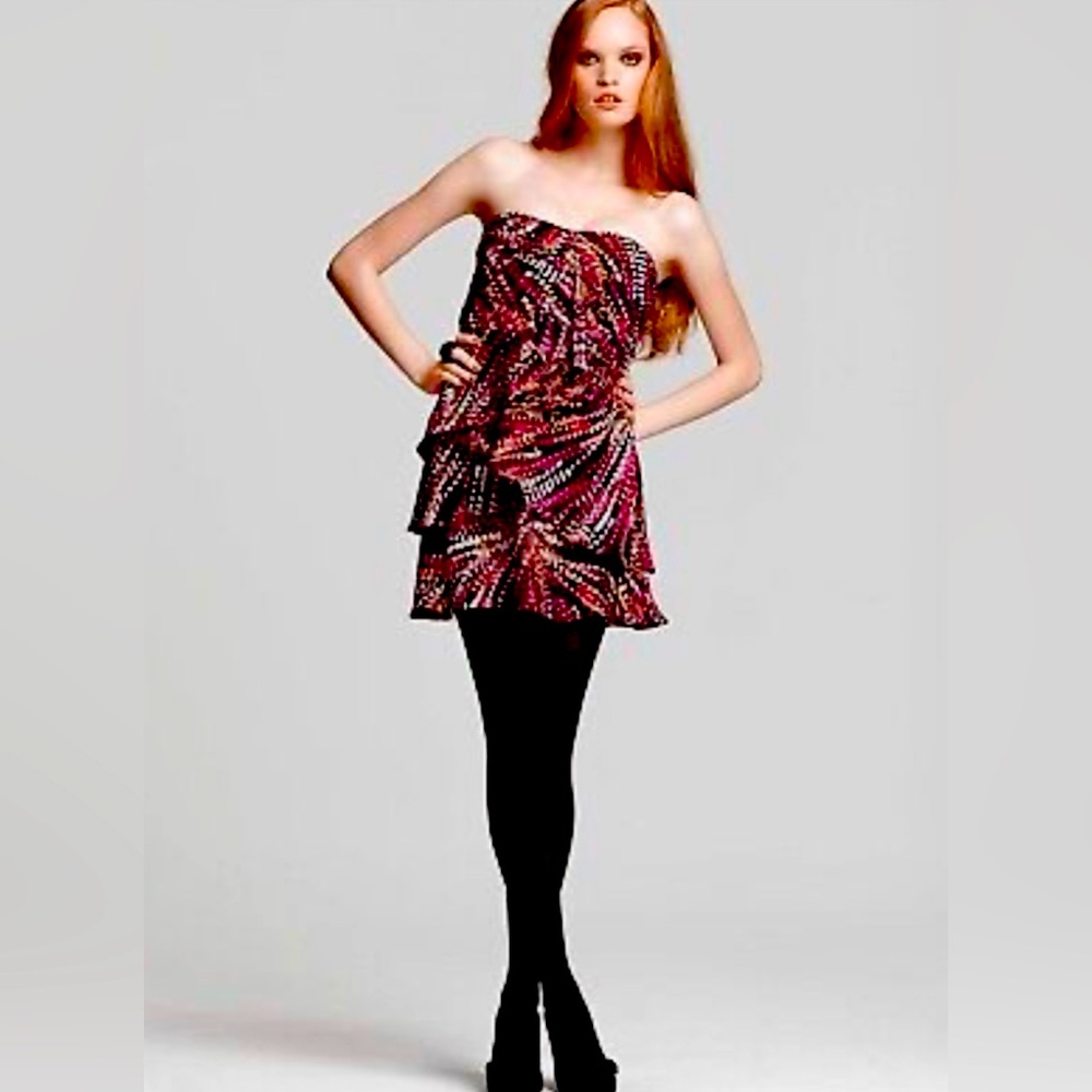 BCBG Maxazria Azalea Mist tiered silk dress
